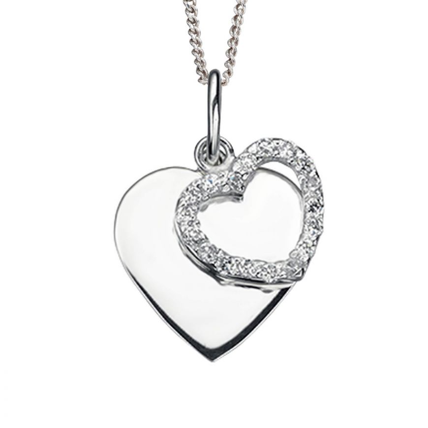 Silver CZ Double Heart Pendant P3497C