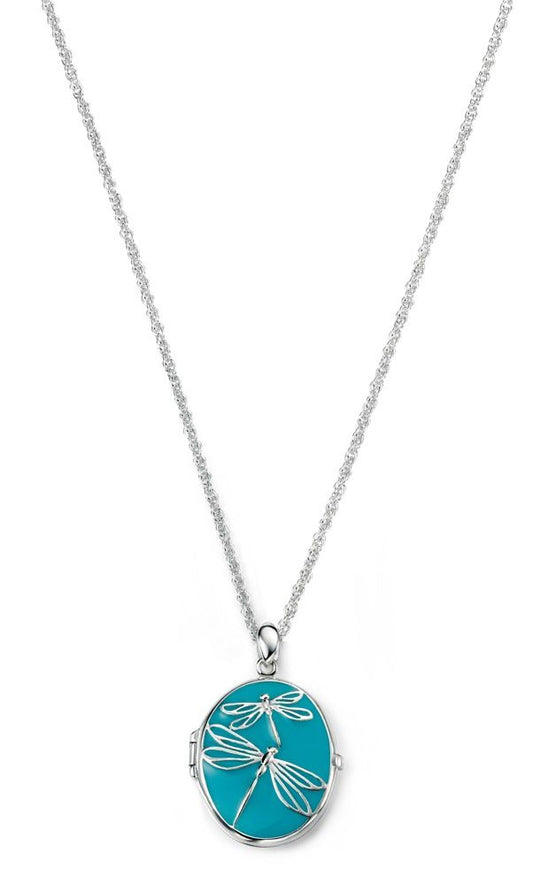 Silver Dragonfly Blue Enamel Locket