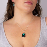 Silver Elongated Octagon Pendant With Emerald Green Crystal P5241G