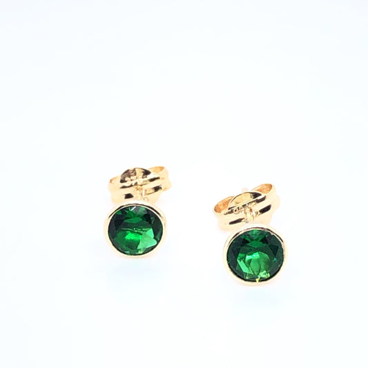 9ct Gold 5mm Emerald CZ Stud Earrings GEE61