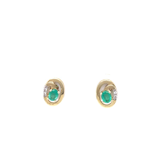 9ct Gold  Emerald & Diamond Earrings