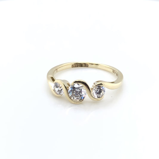 9ct Gold Trilogy Swirl CZ Ring