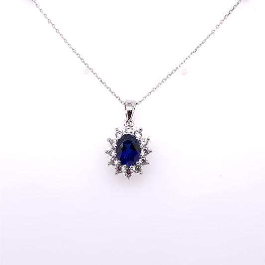 9ct White Gold Sapphire & CZ Cluster Pendant