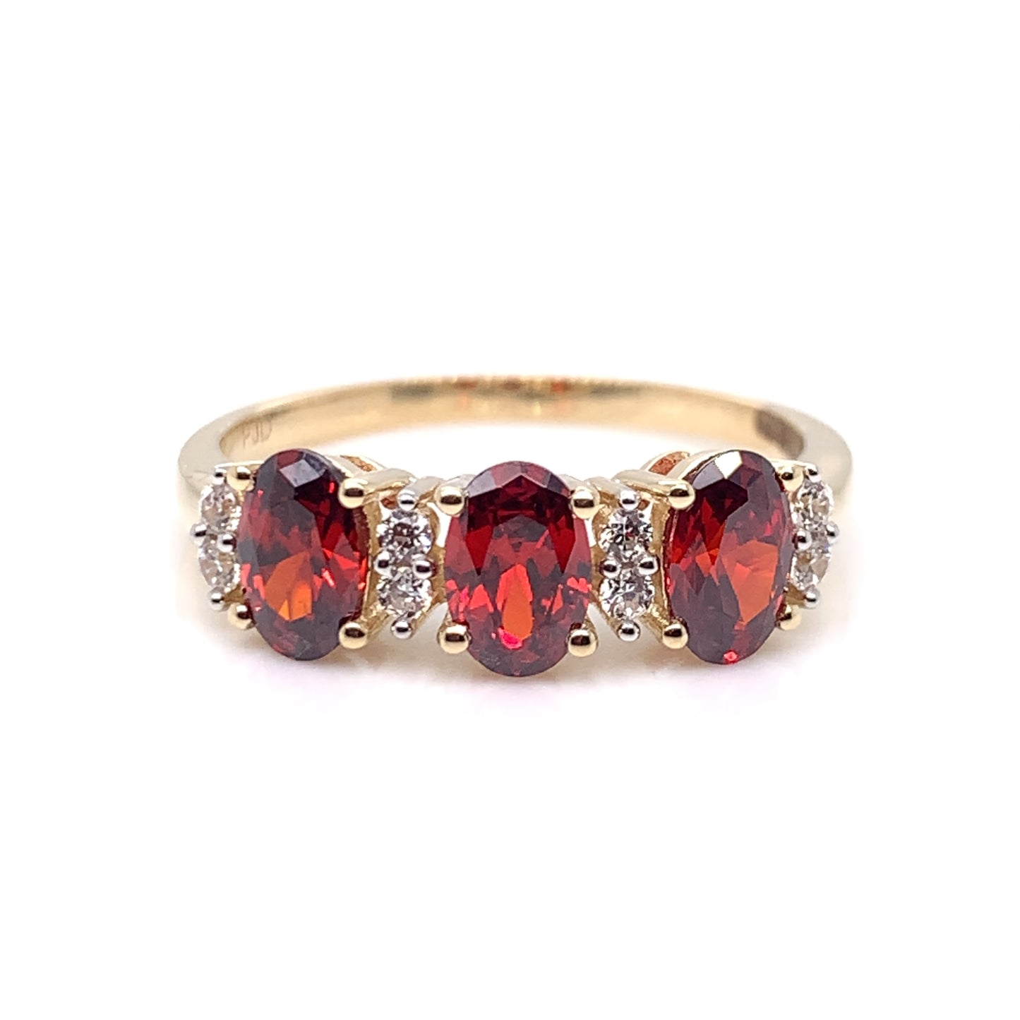 9ct  Gold Garnet & CZ Trilogy Ring