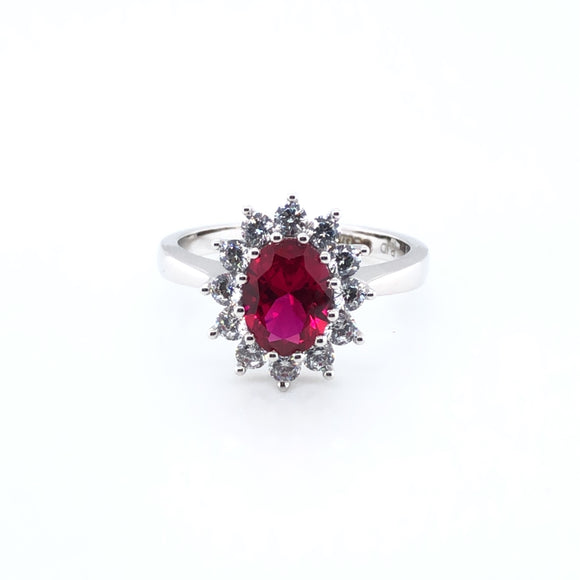 9ct  White Gold Ruby & CZ Cluster Ring