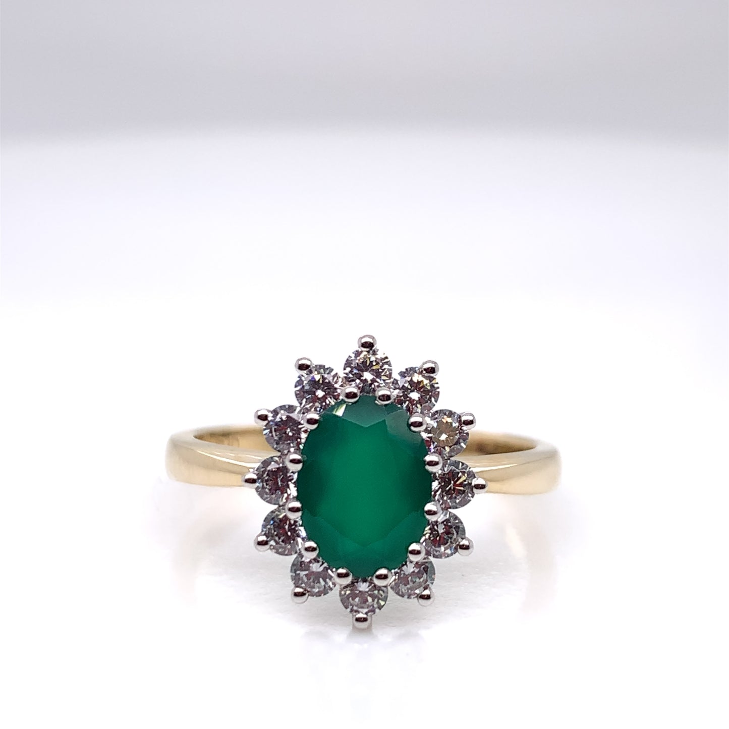 9ct  Gold Green Agate & CZ Cluster Ring GRE080