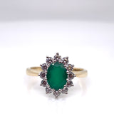 9ct  Gold Green Agate & CZ Cluster Ring