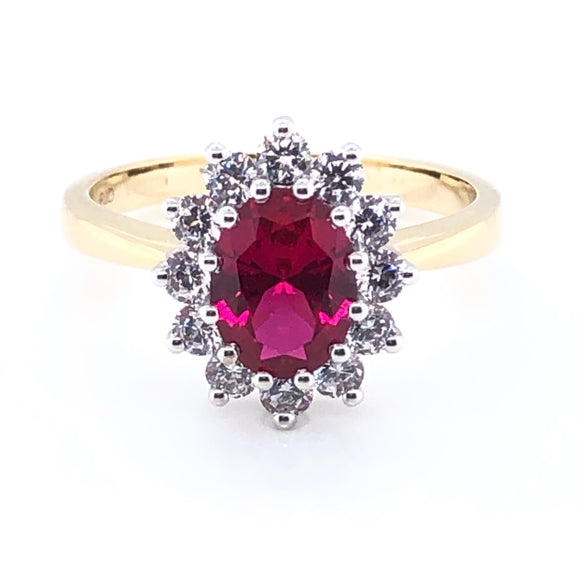 9ct Gold  Created Ruby & CZ Cluster Ring GRR138
