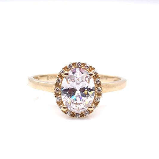 9ct Gold CZ Oval Halo Ring GRZ145