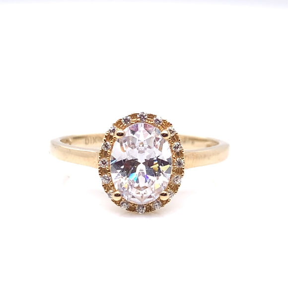 9ct Gold CZ Oval Halo Ring