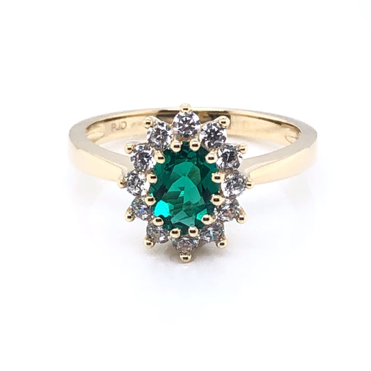 9ct Gold  Created Emerald & CZ Cluster Ring kGRE062