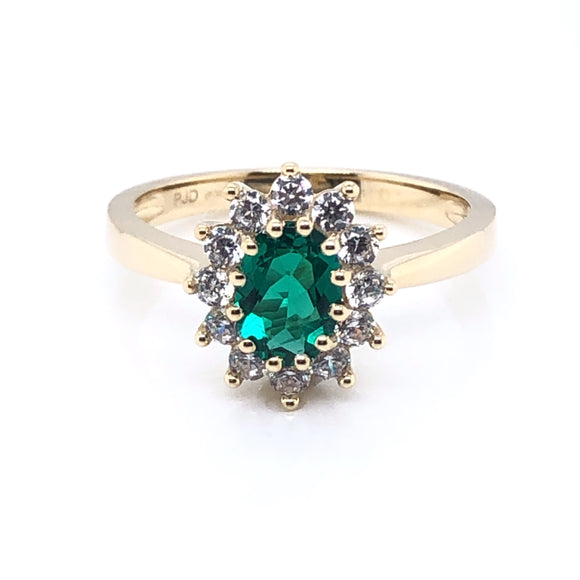 9ct Gold  Created Emerald & CZ Cluster Ring