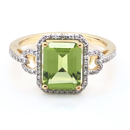 9ct Gold Peridot & Diamond Vintage Cocktail Ring