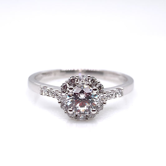 9ct White Gold CZ Round Halo  Ring