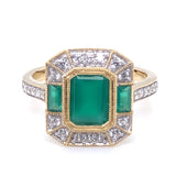 9ct Gold Green Agate & CZ Deco Style Ring GRE131