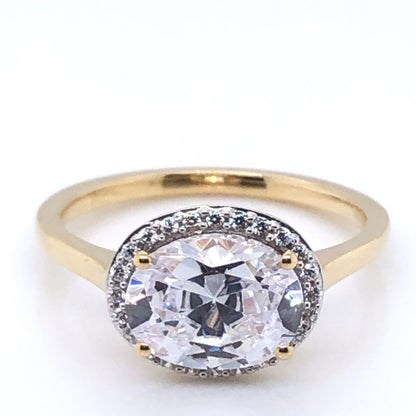 9ct Gold Oval Halo CZ Ring GRZ222