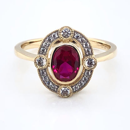 9ct Gold  Created Ruby & CZ Vintage Style Ring GRR143