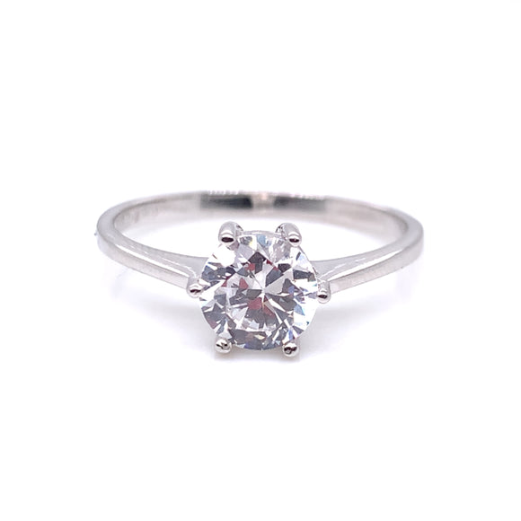 9ct White  Gold Classic CZ Solitaire Ring