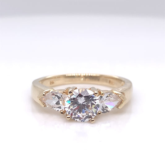 9ct Gold CZ Pear Trilogy Ring