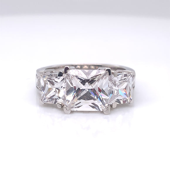 9ct White Gold CZ Large Trilogy Cocktail Ring