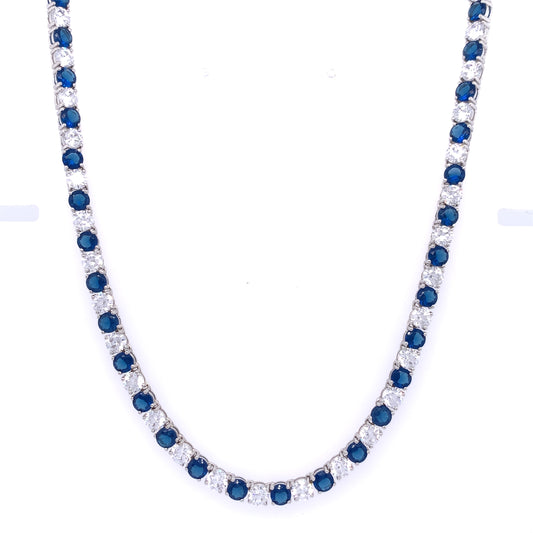 Sterling Silver Sapphire CZ Tennis Necklet