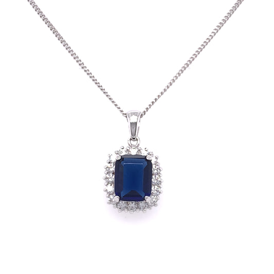 Sterling Silver Sapphire CZ Rectangular Cluster Pendant