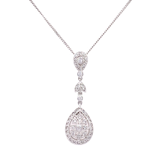 Sterling Silver CZ Vintage Teardrop Pendant