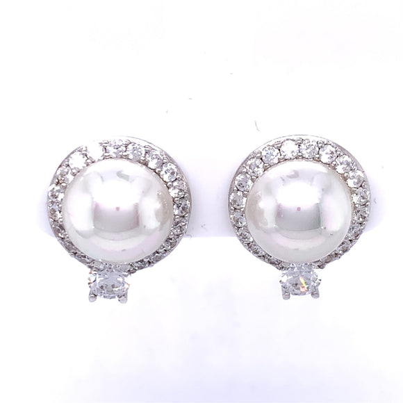 Diamonfire Zirconia & Pearl Bouton Stud Earrings