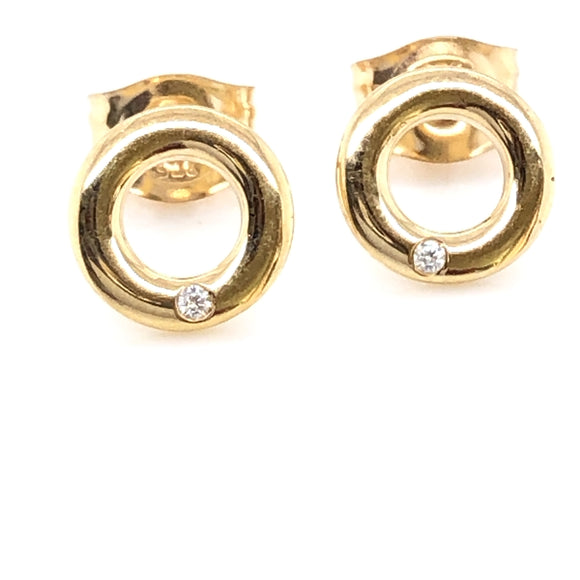 9ct Gold Circle CZ Stud Earrings