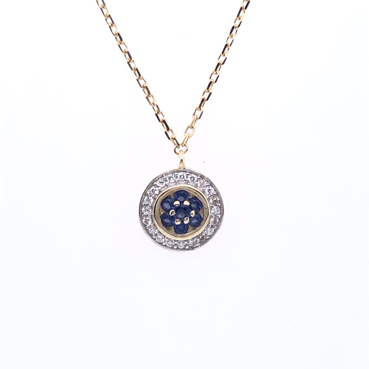 9ct Gold Sapphire & CZ Small Halo Pendant