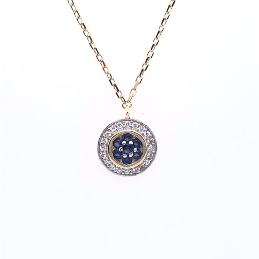 9ct Gold Sapphire & CZ Small Halo Pendant GPS45