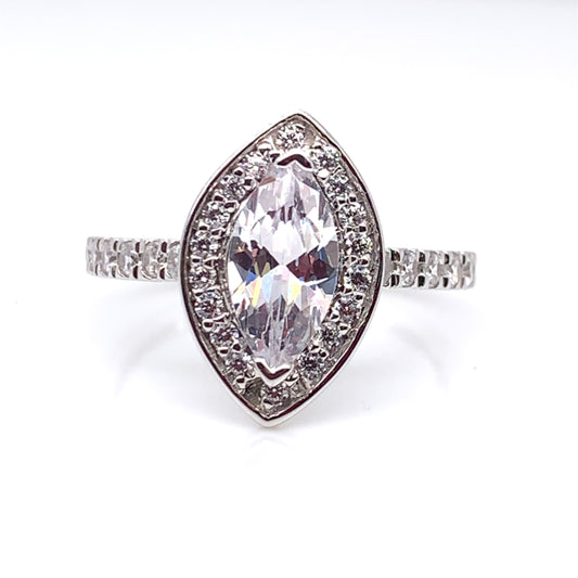 9ct White Gold CZ Marquise Halo Cocktail Ring WRZ137