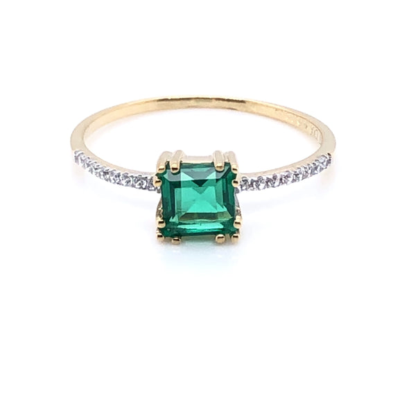 9ct  Gold Green Agate & CZ  Ring