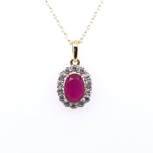 9ct Gold  Ruby & CZ Small Cluster Pendant