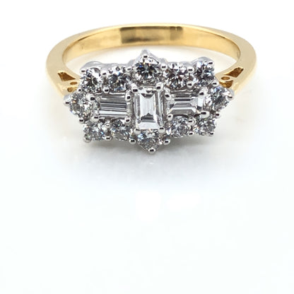 18ct Gold Diamond 1.00ct Baguette Cluster Ring