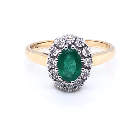 9ct Gold Emerald & Diamond Cluster Ring