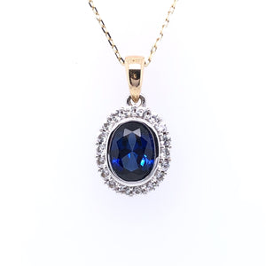9ct Gold Created Sapphire & White Sapphire Pendant