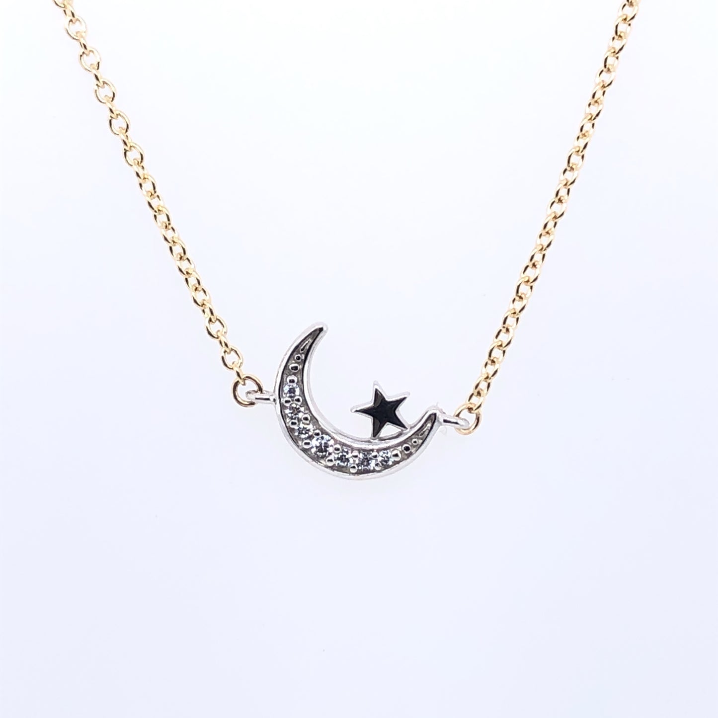 9ct Gold Crescent CZ Moon & Star Pendant GPZ210