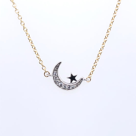 9ct Gold Crescent CZ Moon & Star Pendant