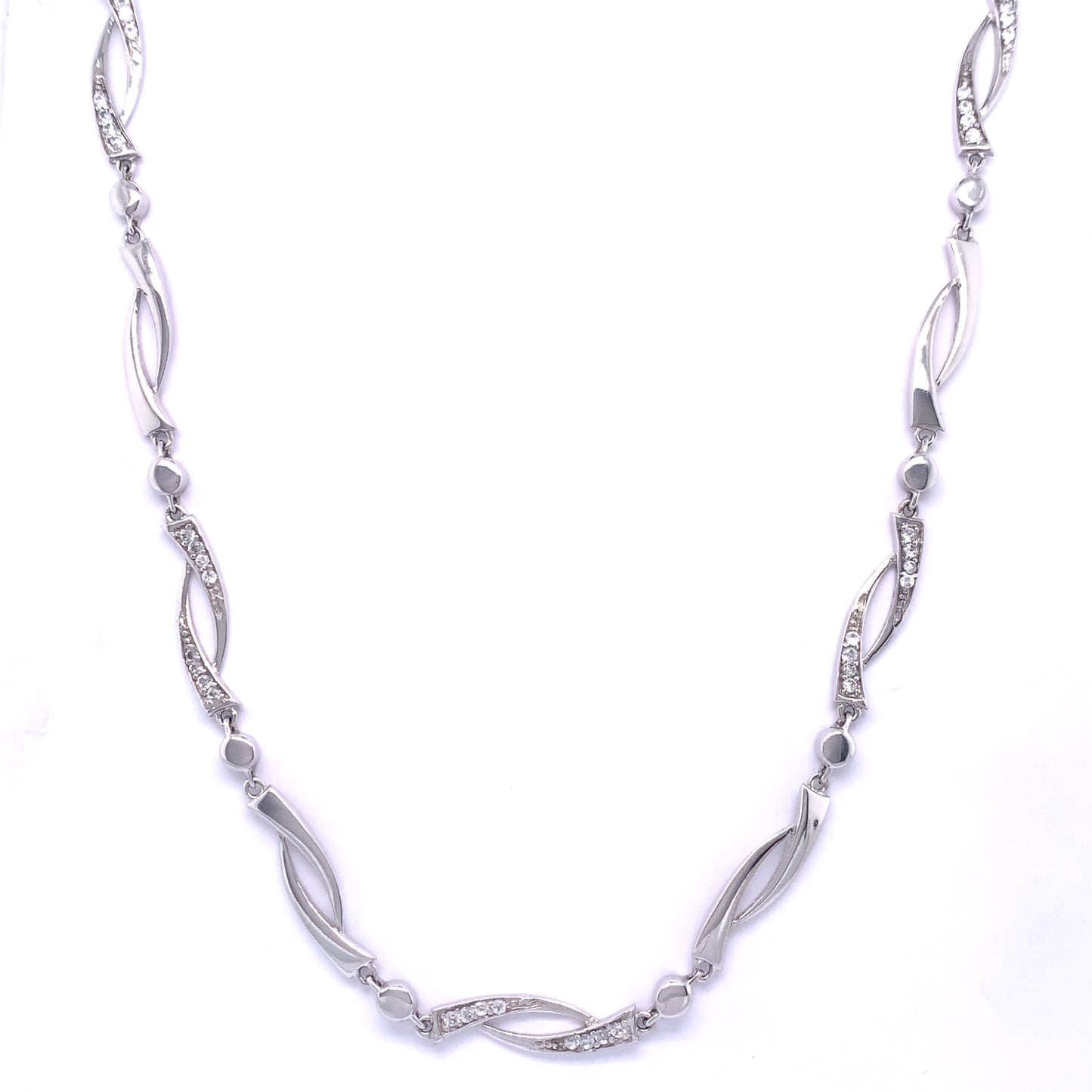 9ct White Gold CZ-set Swirl Necklace