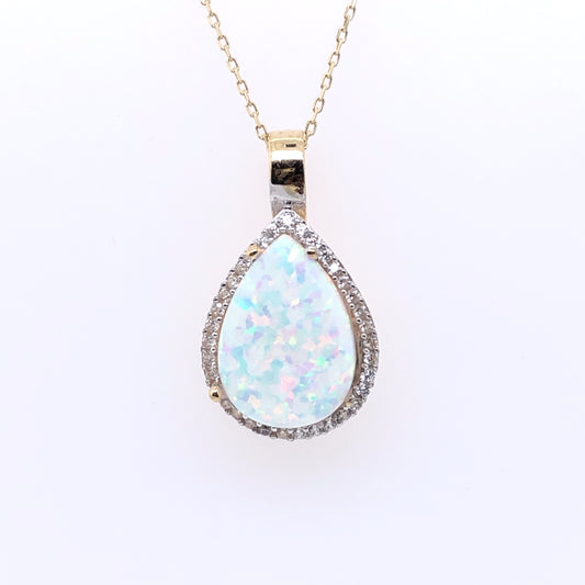 9ct Opal & CZ Teardrop Pendant