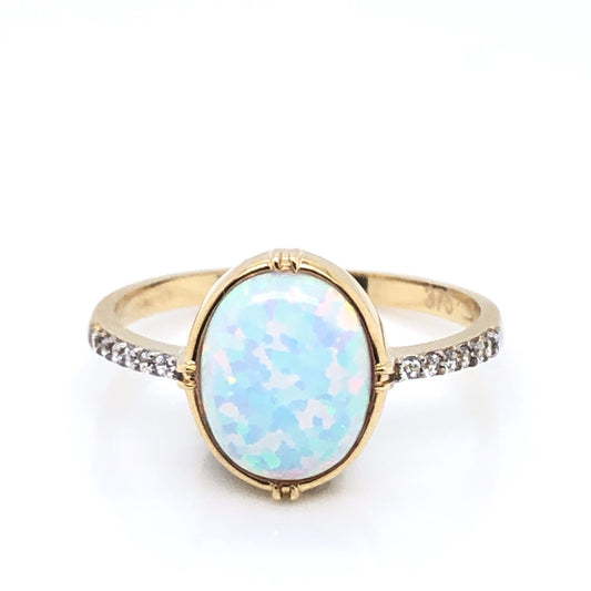 9ct  Gold  Created Opal & CZ  Ring GRL24