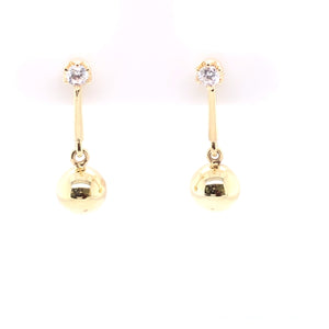9ct Gold CZ Bar & Ball Drop Earrings