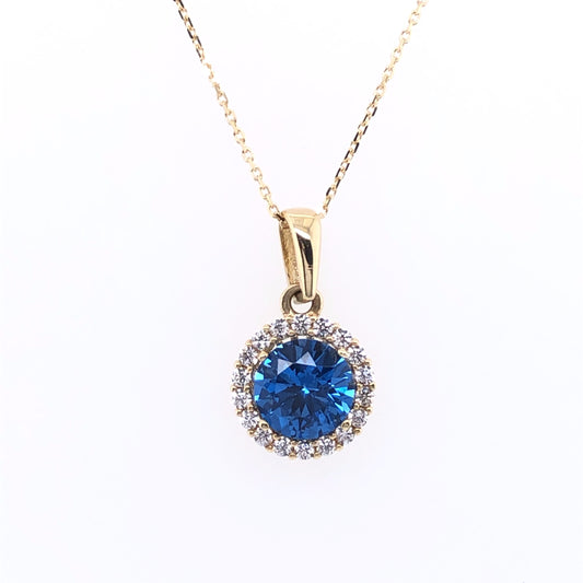 9ct Gold Blue Topaz & CZ Halo Pendant GPX183