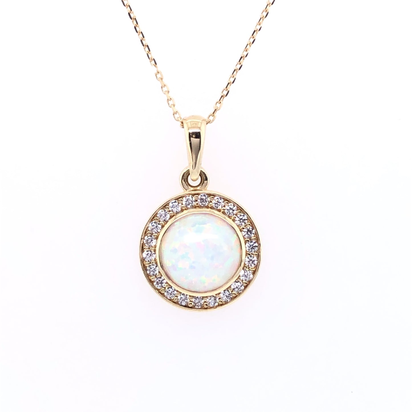 9ct Gold Opal & CZ Pavé Halo Pendant GPL56