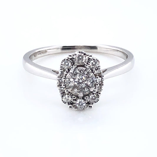 9ct White Gold Diamond Illusion Oval Halo Ring