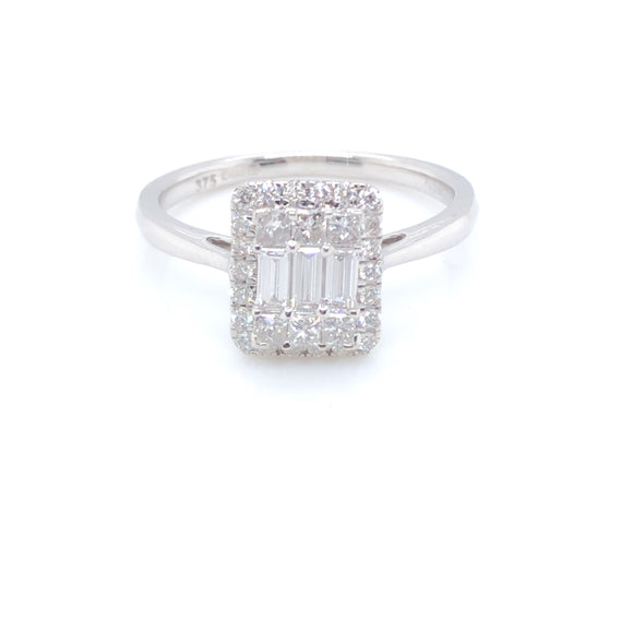 9ct White Gold Diamond Emerald-cut Halo 0.50ct Engagement Ring