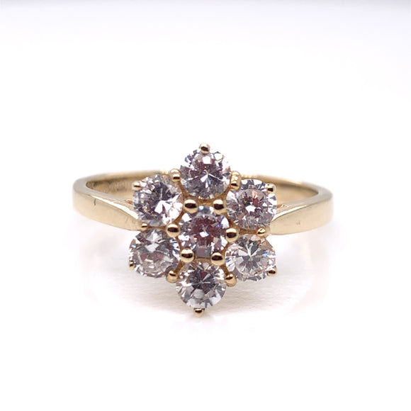 9ct Gold CZ Floral Cluster Ring