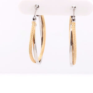 9ct Gold Two-tone Oval Twist Hoop Earrings