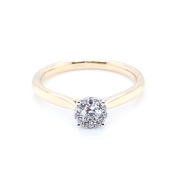 9ct Gold Diamond Solitaire Halo 0.19ct Engagement Ring